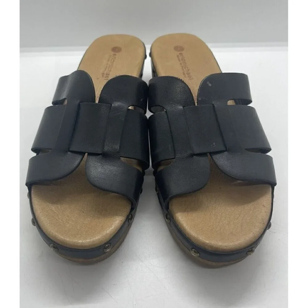 Eric Michael Nash Women's Sz 39 Sandal Slide Wedge Platform Leather Studded Shoe